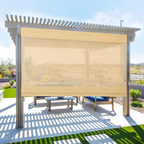 Vista 4 de Persianas romanas de bambú para exteriores, persianas de bambú personalizadas para exteriores, impermeables, resistentes al viento, para patio