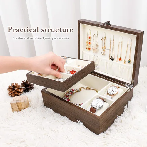 Vista 4 de Homde Caja organizadora de joyas con cubierta de cristal brillante para relojes, collares, aretes, anillos, regalo de lujo para mujeres y niñas