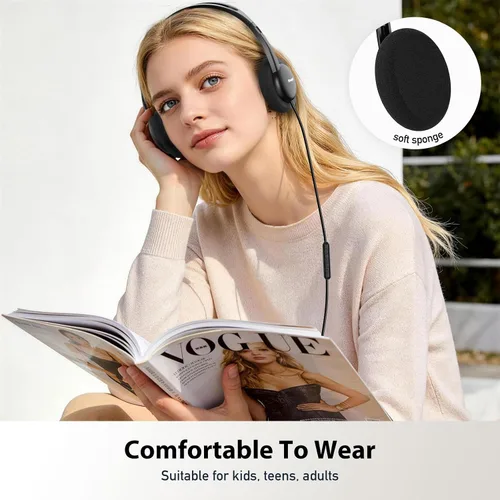 Vista 2 de Auriculares intraurales con cable USB-C con micrófono y control en línea, almohadillas de espuma cómodas, diadema ajustable para niños
