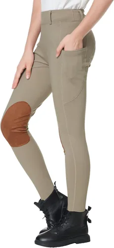 Vista 3 de beroy Pantalones de equitación ecuestre con forro polar para niños, pantalones de invierno para niñas y niños, con parche en la rodilla, pantalones