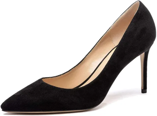 Vista 33 de Castamere Zapatos de tacón alto básicos para mujer, sin cordones, puntiagudos, tacón de aguja de 3.3 in charol leopardo beige