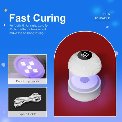 Vista 5 de WEVILI Mini luz UV para uñas, lámpara de uñas portátil de 9 W, 5 LED secador de uñas con cable USB para todos los esmaltes de gel