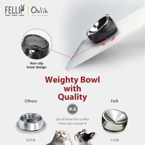 Vista 6 de Felli Pet Cuenco para Comida de Gato Oblik Fatiga de Bigotes Plato Elevado de Acero Inoxidable Poco Profundo, Diseño Apto para Mascotas Comedero