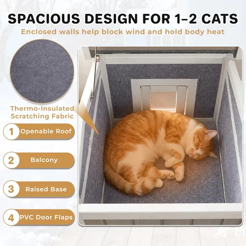 Vista 2 de Casa aislada para gatos al aire libre para invierno, refugio de madera resistente a la intemperie para gatos al aire libre y salvajes con puerta