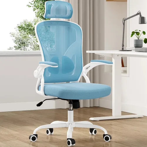 Vista 14 de Silla de oficina ergonómica, silla de escritorio de oficina en casa con reposacabezas ajustable, silla de computadora de respaldo alto, silla