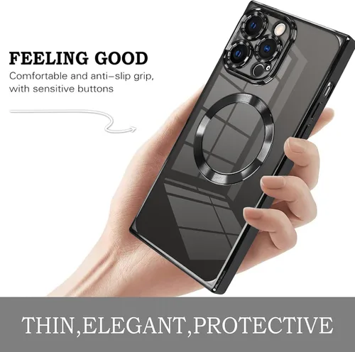 Vista 4 de KANGHAR Funda diseñada para iPhone 12 Pro Magnética Transparente con Protector de Lente de Cámara [Compatible con MagSafe] Diseño de Placado