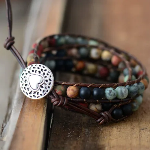 Vista 3 de ZOSOJONA Boho Wrap Pulseras Natural Jaspe Crystal Stone Variedad de cuentas Pulsera de hebra