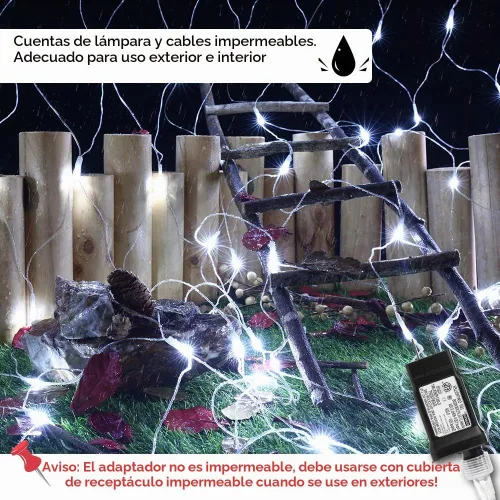Vista 3 de LYHOPE 12 x 1,5 m 360 luces LED en red de Navidad, 8 modos de iluminación de bajo voltaje, luces decorativas de Navidad en malla para árboles