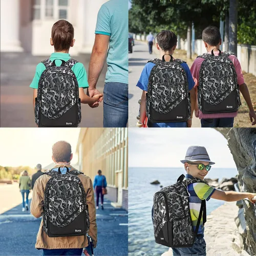 Vista 5 de Bunie Mochila para niños para la escuela, juego de libros grande para media escuela primaria informal, Negro, Large19.7*13*7.48inch, Mochilas Daypack