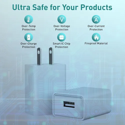 Vista 5 de Paquete de 4 cargadores de pared USB USB enchufe de pared 5V 2.1A adaptador de corriente alterna compatible con teléfonos inteligentes, relojes