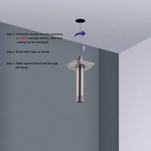 Vista 6 de Brazo de ducha con brida de acero inoxidable de 4 pulgadas, extensión recta montada en el techo para cabezal de ducha de lluvia superior, níquel