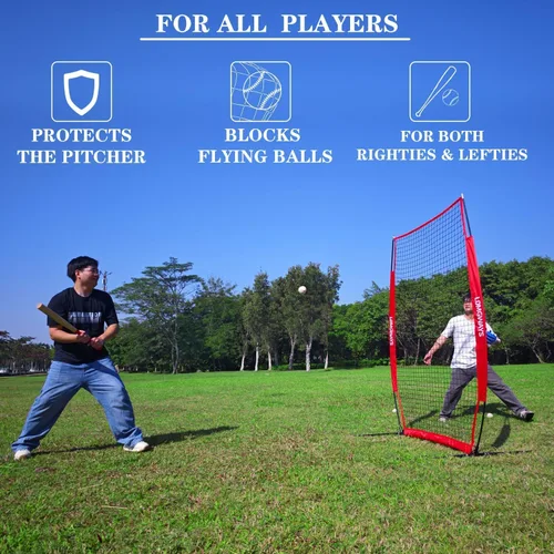 Vista 2 de Pantalla portátil de lanzamiento de béisbol y softbol, red de protección de jarra de 4 x 7 pies con bolsa de transporte y estacas de tierra, red