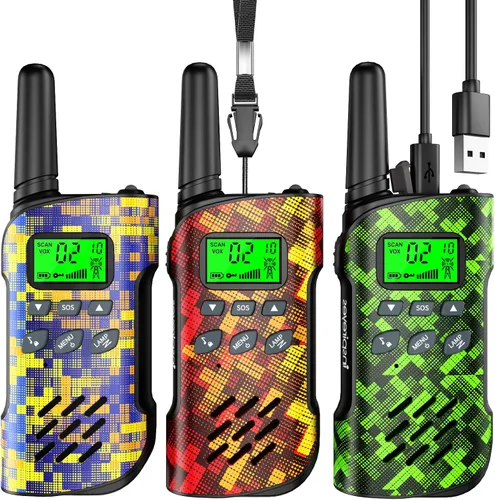 Vista 26 de Inspireyes Walkie Talkies para niños, paquete de 2 recargables de largo alcance, juguetes para niños y niñas de 3 a 12 años, juguete de radio de 2