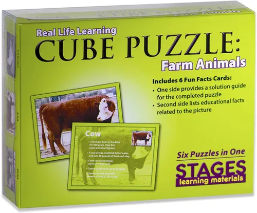 Vista 2 de Stages Aprendizaje de madera de granja animal cubo rompecabezas para preescolar lenguaje constructor (SLM408)
