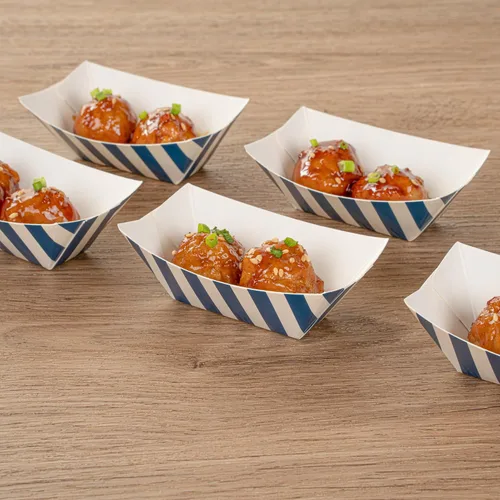 Vista 3 de Restaurantware Bio Tek 2 onzas Botes de comida desechables de 400 bandejas de papel para alimentos - Botes de papel a prueba de grasa con diseño
