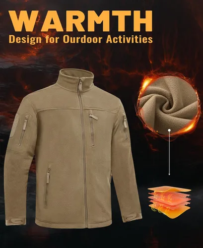 Vista 3 de TACVASEN Chaqueta de forro polar para hombre, chaqueta de invierno con cremallera completa, chaqueta táctica ligera, abrigos de senderismo al aire