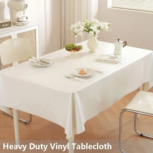 Vista 2 de TruDelve Mantel de Vinilo con Respaldo de Franela Mantel de Mesa de Plástico Blanco Cuadrado Manteles de Mesa para Fiestas Impermeables Cubierta