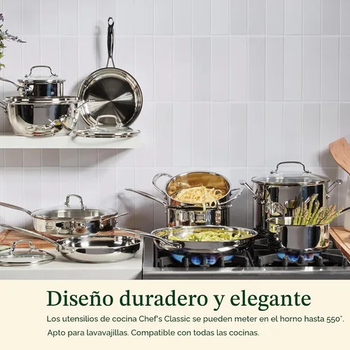 Vista 5 de Cuisinart Cacerola de 1.5 Cuartos con Tapa, Colección Clásica de Utensilios de Cocina del Chef de Acero Inoxidable, 719-16 Plateado