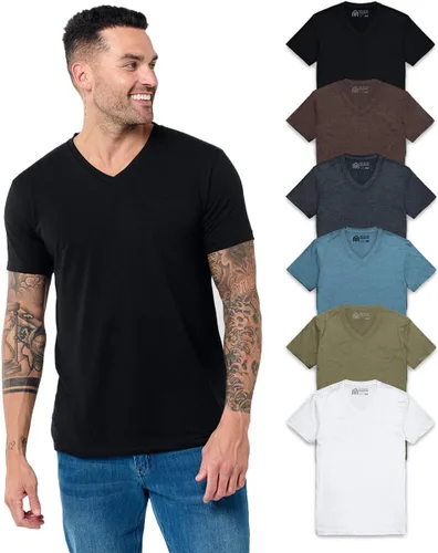 Vista 13 de Camiseta de manga corta con cuello en V para hombre, de algodón suave Sin marca - Blanco