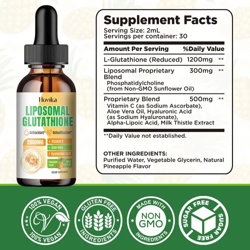 Vista 2 de Suplemento de glutatión liposomal de 2000 mg, gotas de glutatión líquido con vitamina C, antioxidantes maestros para el sistema inmunológico
