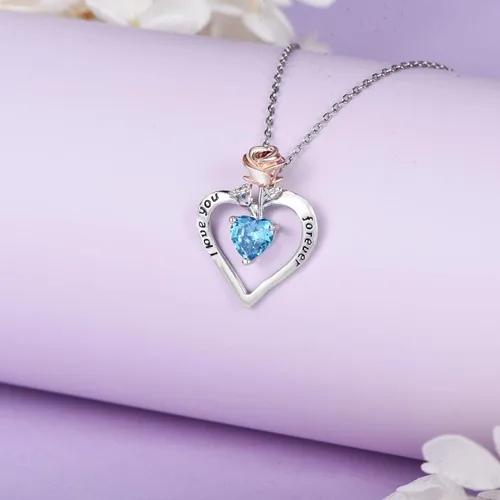 Vista 3 de Distance S925 Sterling Silver Rose Flower Necklace, Rose Bracelet, Two-Tone Cross Pendant Necklaces for Women Girls Gift for Valentine Birthday