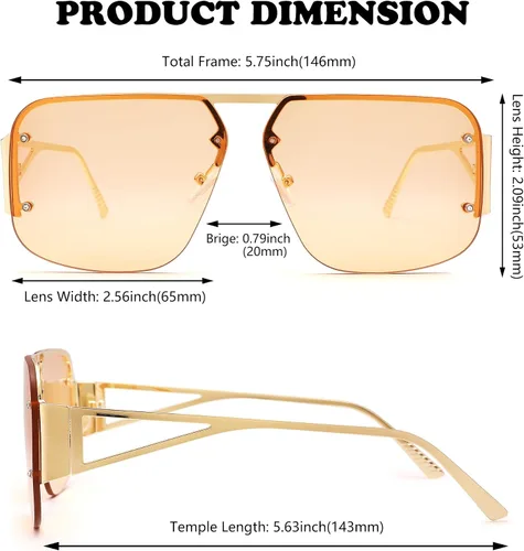 Vista 4 de NULOOQ Lentes de sol de aviador de moda para mujer, estilo retro de metal, sin marco, estilo de diseñador de lujo