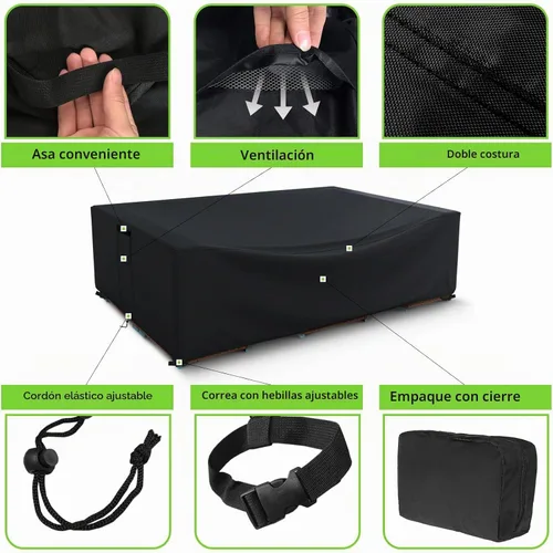 Vista 5 de [Usado] Fundas para Muebles de Patio Impermeables, Resistentes 600D Fundas para Muebles de Exterior para Conjunto de Sofá Seccional de Exterior Negro