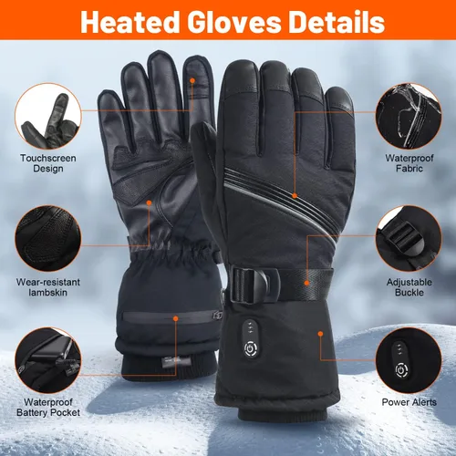 Vista 4 de Guantes calefactables, guantes térmicos para hombres y mujeres, guantes eléctricos recargables, impermeables, calentadores de manos, guantes