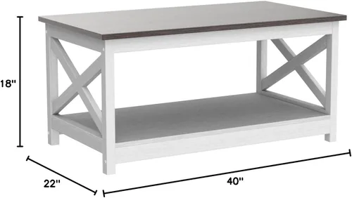 Vista 2 de Mesa de café Rainbow Sophia, mesa de café moderna de estilo casa de campo con almacenamiento de 2 niveles, 40 pulgadas, roble Sargent Washed Oak