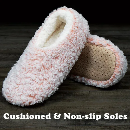 Vista 4 de Paquete de 2 pantuflas de casa suaves y peludas para mujer en interiores, cálidas suelas antideslizantes de sherpa, zapatos de calcetín mullidos