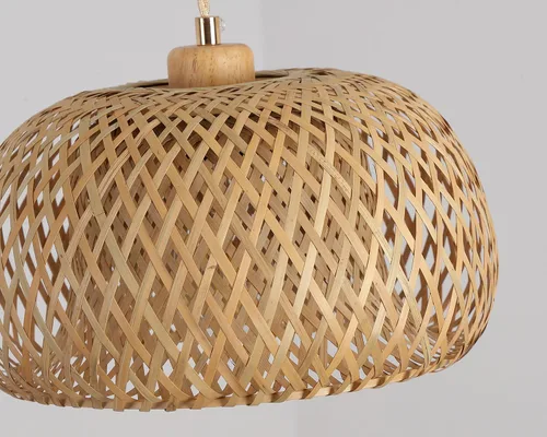 Vista 5 de Lámpara colgante de bambú con una sola luz, cesta bohemia ajustable, hecha a mano, tejida a mano, iluminación colgante para cocina, isla, fregadero