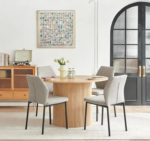 Vista 11 de Juego de 2 sillas de comedor de piel sintética marrón, cómodas sillas de cocina tapizadas sin brazos con patas de metal negro para sala de estar