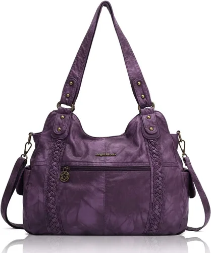 Vista 121 de Angel Barcelo - Bolsa de hombro amplia para mujer, diseño Hobo, cuero lavado