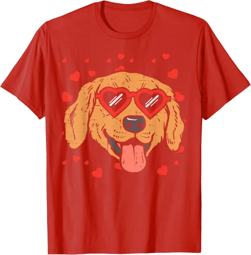 Vista 112 de Golden Retriever cara corazón gafas día de San Valentín perro regalo camiseta Negro
