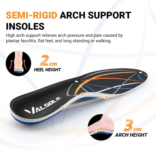 Vista 4 de VALSOLE Plantillas para fascitis plantar con soporte de arco alto, plantillas ortopédicas para pies planos, mujeres y hombres, plantillas de botas