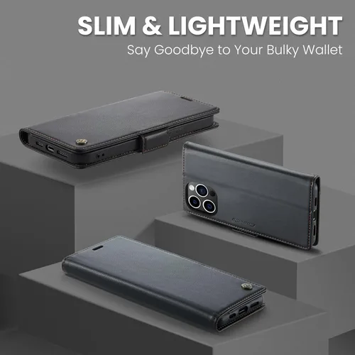 Vista 6 de Funda para iPhone 15 Pro Max, [bloqueo RFID] Funda de piel sintética tipo cartera con tarjetero y soporte para tarjetas, funda a prueba de golpes