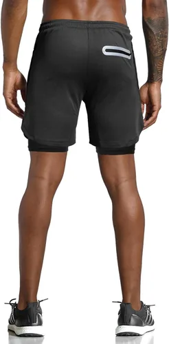Vista 3 de Leidowei - Shorts 2 en 1, ligeros, de 7 pulgadas y con bolsillos con cierre para hombre, para entrenamiento, correr, hacer yoga y gimnasio