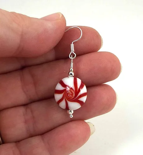 Vista 3 de Aretes colgantes de cristal de cristal de lámpara de menta Starlight para Navidad con alambres de oreja de plata de ley