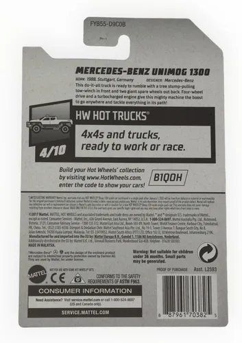 Vista 3 de Hot Wheels 2019 HW Camiones calientes Mercedes-Benz UNIMOG 7/250, rojo
