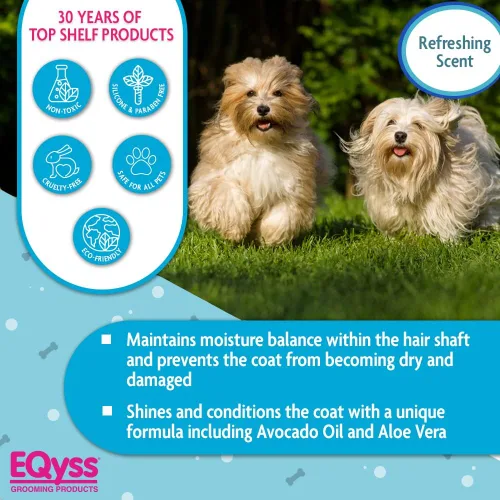 Vista 4 de EQyss Acondicionador en aerosol para mascotas con bruma de aguacate – Brilla, acondiciona y reduce el desprendimiento, espray sin peso sin enjuague