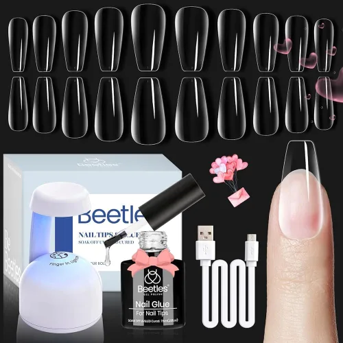 Vista 8 de Beetles - Kit de uñas de gel de almendra, 500 piezas, punta de gel de fácil extensión, forma de almendra corta, juego de extensión de pegamento