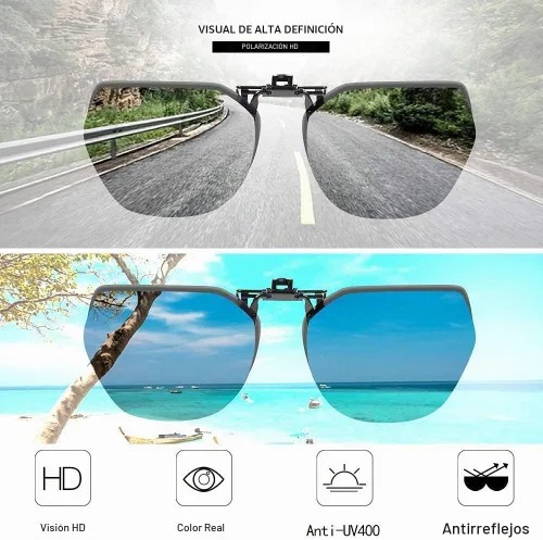 Vista 5 de Gafas de sol y gafas de sol de conducción nocturna con clip, reducción de deslumbramiento polarizado, visión de alta definición Azul
