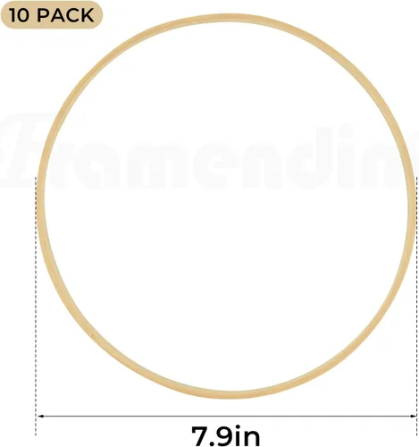 Vista 7 de Framendino, Paquete de 10 anillos de aro de bambú de madera macramé, corona floral para bricolaje atrapasueños, decoración de boda y manualidades