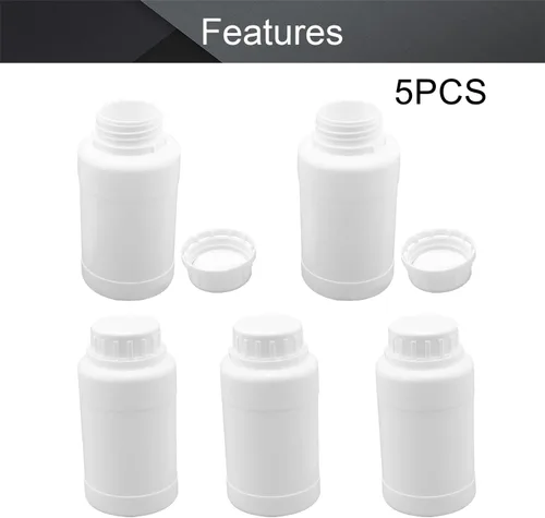 Vista 3 de Othmro 5 botellas de plástico de 8.45 onzas líquidas, botella cilíndrica de reactivo químico de laboratorio, botella de polietileno de reactivo