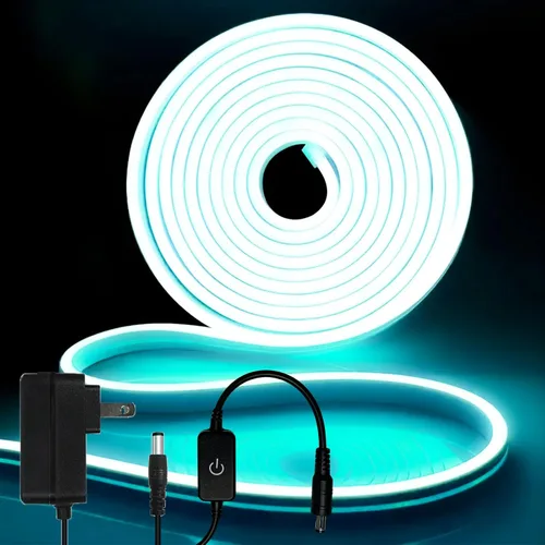 Vista 36 de iNextStation Blue LED Light Strip, 16.4ft/5m 12V Silicone Flexible Neon Rope Lights, IP65 Waterproof Cuttable LED Strip Lights for Gaming Room