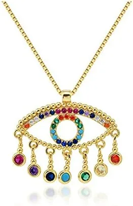 Vista 5 de Joyería de moda - Collar con dije de hip hop turco, collar con dije de ojo de la suerte Hamsa de mano turca de mal de ojo, collar de cadena larga