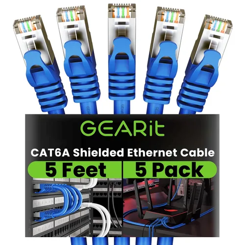 Vista 23 de GEARit Cable Ethernet Cat6A (1 pie, paquete de 5, negro) SSTP blindado sin enganches de 10 Gbps, cable Ethernet blindado SFTP, 26AWG 4 pares