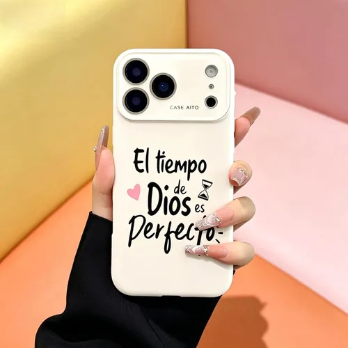 Vista 5 de Funda para iPhone 17 Pro Max 16 15 14 13 12, "El Tiempo de Dios es Perfecto", con versículo bíblico, protección completa de lente (beige, iPhone 12)