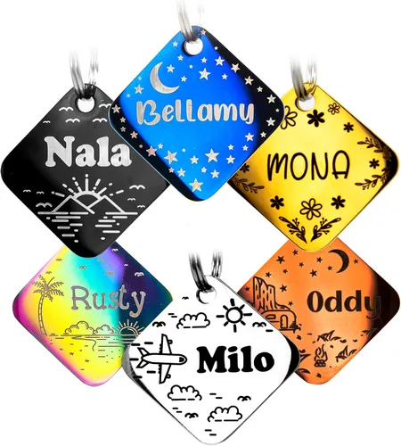 Vista 12 de Placa de identificación personalizada para perro con 5 líneas con grabado personalizado y profundo de acero inoxidable duradero, tamaño pequeño