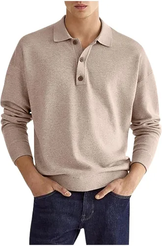 Vista 11 de Mens Shirts Casual Long Sleeve Solid Button Down T-Shirts Lightweight Collar Polo Shirt Loose Pullover Henley Tee